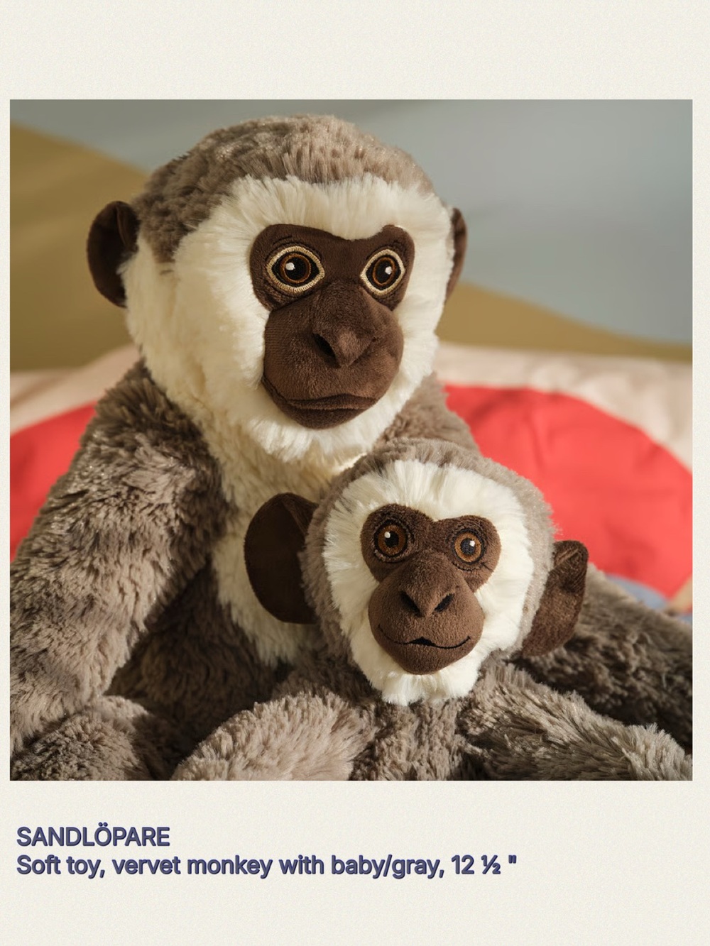 Vervet Monkey Plush Toy with Baby